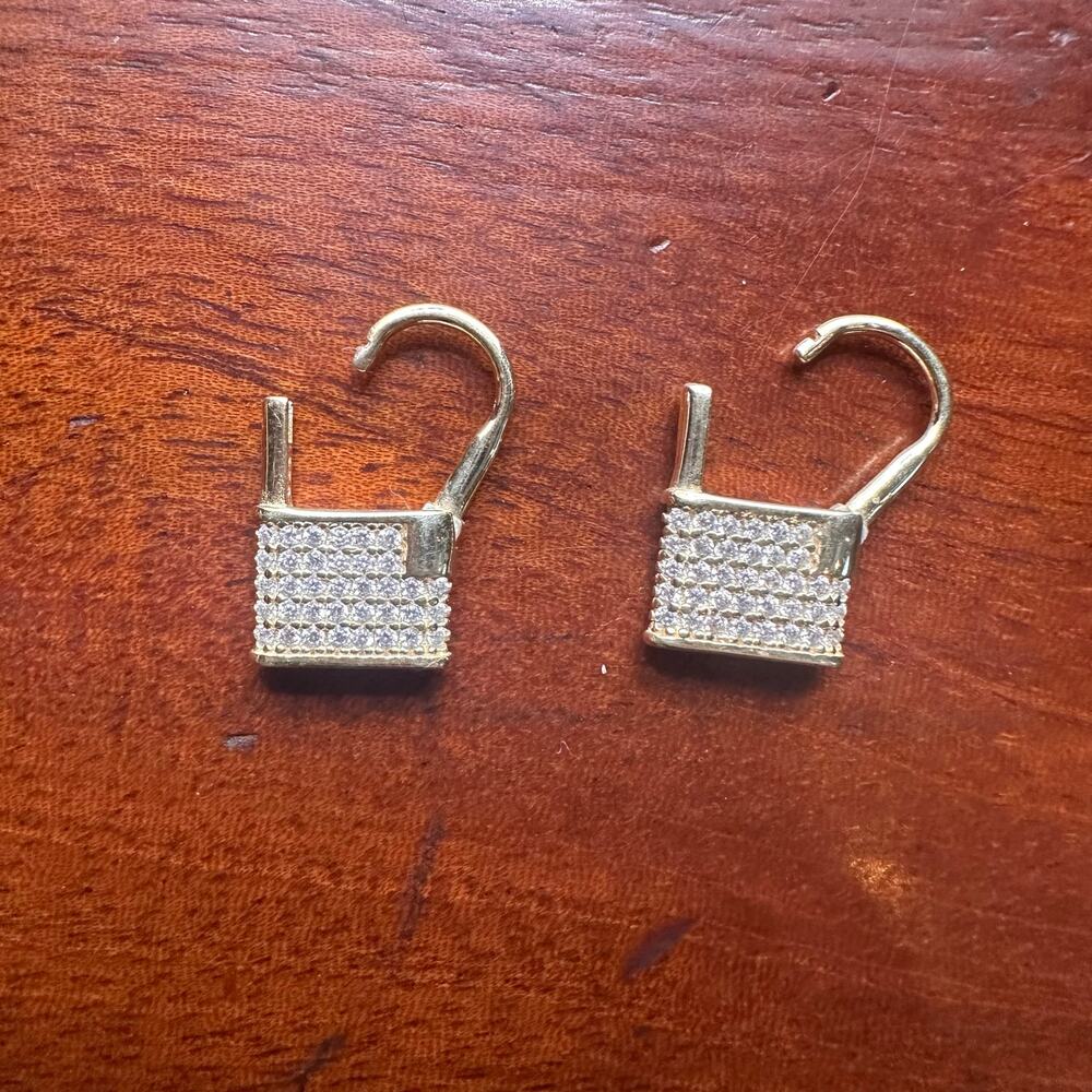 Pave Padlock Earring 925 Sterling Silver Gold Vermeil Huggie Hoop Jewelry